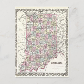 Postale Carte de l'Indiana. Joseph Hutchins Colton
