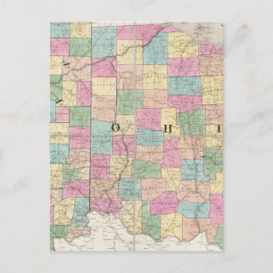 Postale Carte de l'Ohio et de l'Indiana