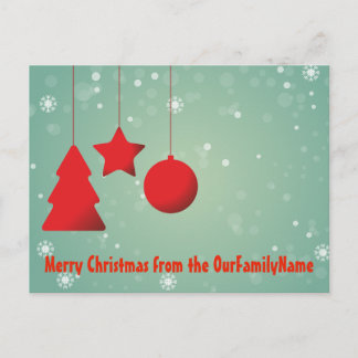 Postale Carte de Noël à Ornements Rouges Personnalisable