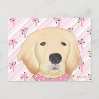 Postale Carte de Noël au chien retriever doré sous un palm