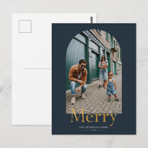Postale Carte de Noël avec cadre photo en arche dorée joye