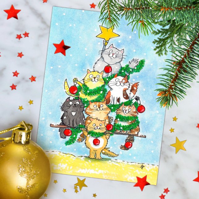 Postale Carte de Noël avec chat joyeux Noël (Créateur téléchargé)