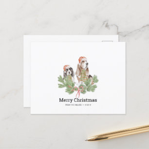 Postale Carte de Noël avec la famille de chiens Basset Hou