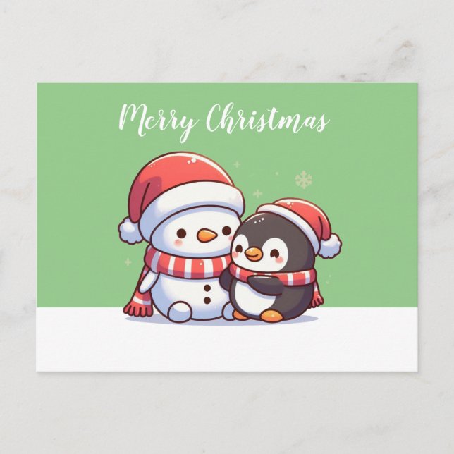 Postale Carte de Noël Cute Kawaii avec Snowman (Devant)