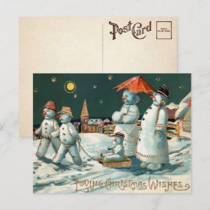 Postale Carte de Noël de famille de bonhomme de neige vint