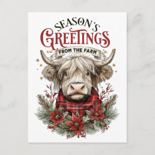 Postale Carte de Noël de ferme – Vache festive