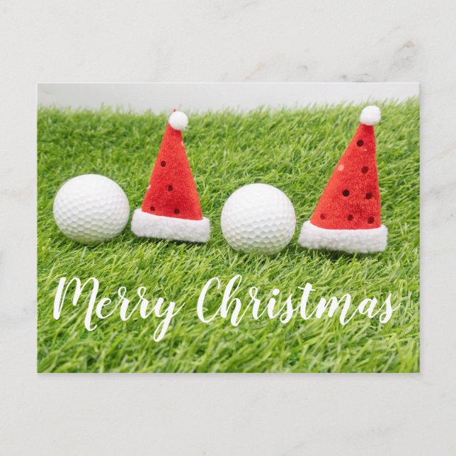 Postale Carte de Noël de golf avec chapeau de Santa sur he (Devant)