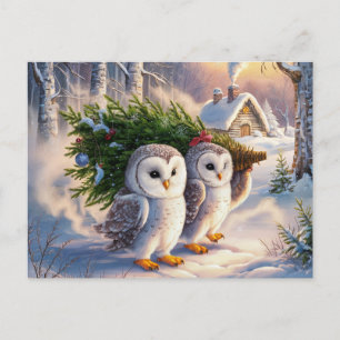 Postale Carte de Noël de la belle chouette neigeuse
