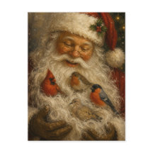 Carte de Noël de Santa avec des oiseaux