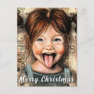 Postale Carte de Noël drôle de fille joueuse