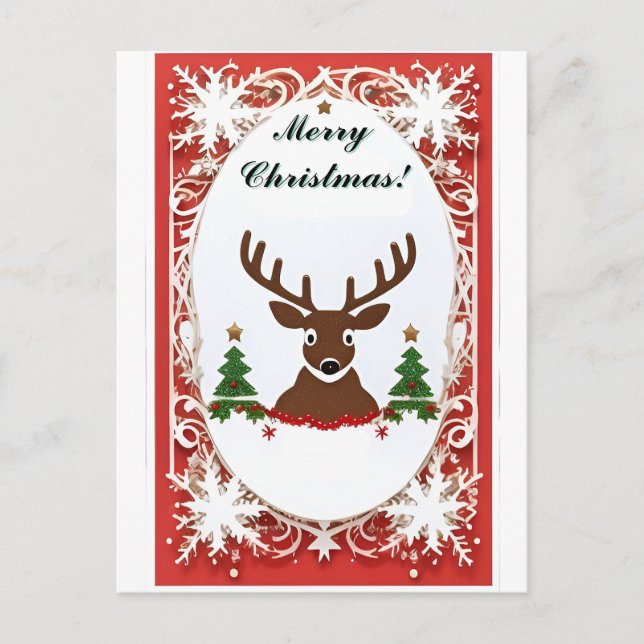 Postale Carte de Noël festive avec renne (Devant)