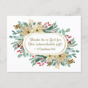 Postale Carte de Noël florale Merci à Dieu Verset biblique