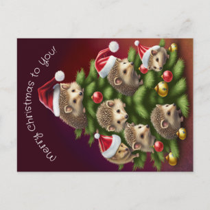 Postale Carte de Noël Hérisson Sapin