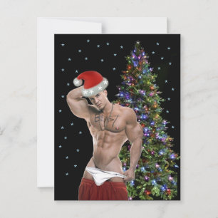 Postale Carte de Noël Hunk Buff Père Noël