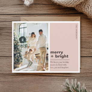 Postale Carte de Noël Moderne Rose Pâle Merry + Bright