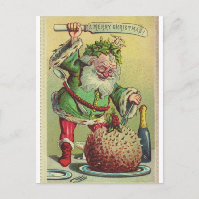 Postale Carte de Noël Père Noël Attaques Pudding (Devant)