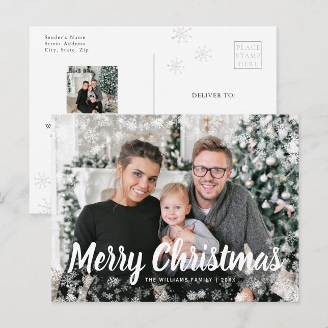 Postale Carte de Noël photo neige (Devant / Derrière)