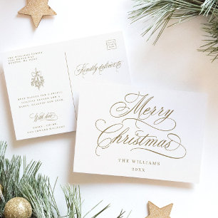 Postale Carte de Noël romantique en or avec texte personna