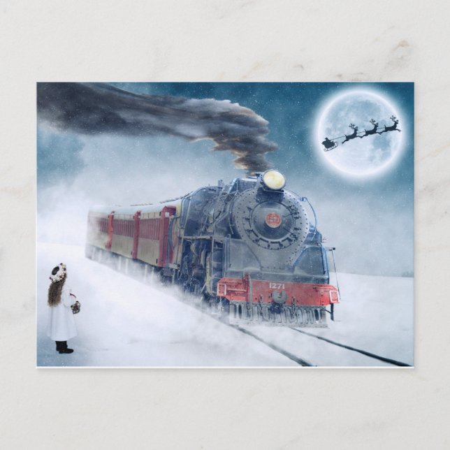 Postale Carte de Noël sur le thème du train (Devant)