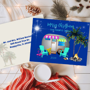 Postale Carte de Noël thème camping tropical