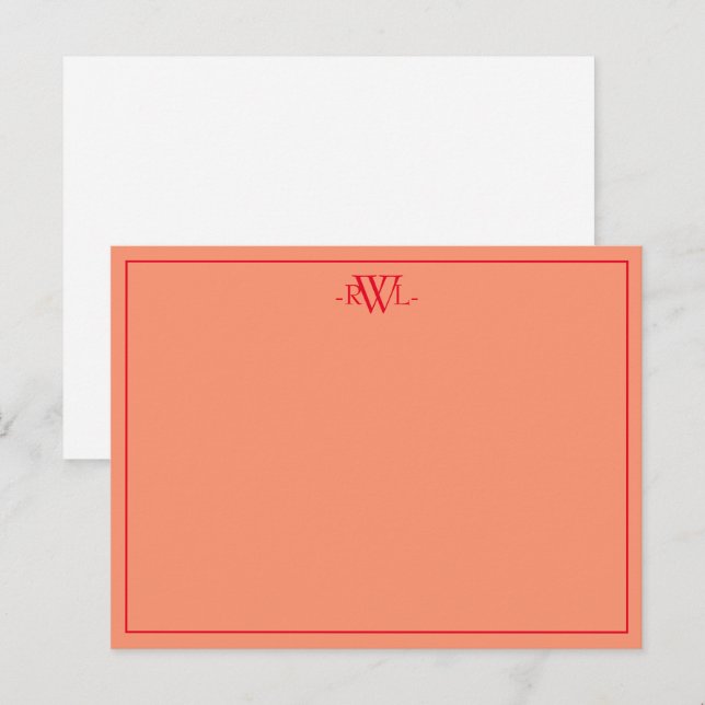Postale Carte de note minimale rouge orange et blanche (Devant / Derrière)