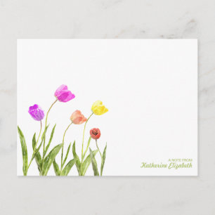 Postale Carte de note plat personnalisée Tulips aquarelle