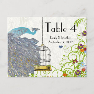 Postale Carte de numéro de Mariage Peacock & Birdcage vint
