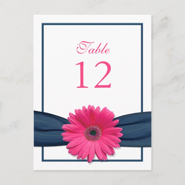 Postale Carte de numéro de tableau rose Gerbera Daisy Navy (Devant)