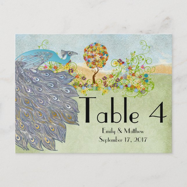Postale Carte de numérotation de mariage d'arbre de fleurs (Devant)