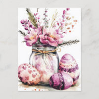 Carte de Pâques à l'aquarelle avec œufs et fleurs
