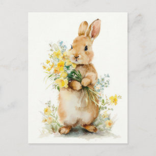 Postale Carte de Pâques avec fleurs et lapin de Pâques