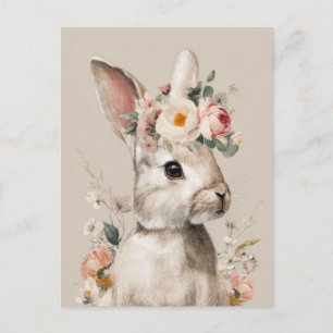 Postale Carte de Pâques avec fleurs et lapin de Pâques