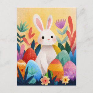 Postale Carte de Pâques avec fleurs et lapin de Pâques