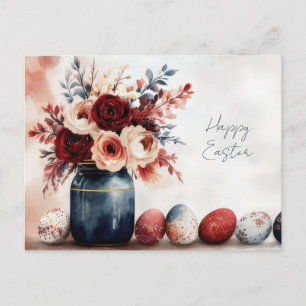 Postale Carte de Pâques avec œufs de Pâques et fleurs