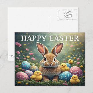 Postale Carte de Pâques Lapin Joyeux