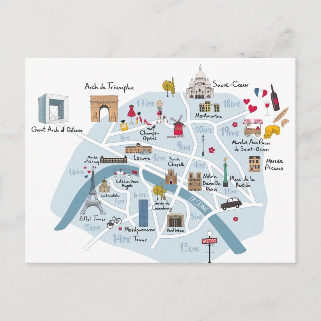 Postale Carte de Paris (Devant)
