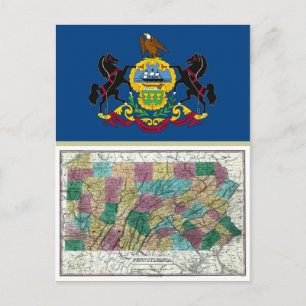 Postale Carte de Pennsylvanie et drapeau national