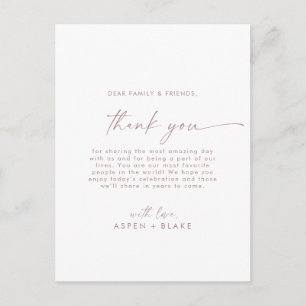Postale Carte de réception Rose moderne Gold Script Merci