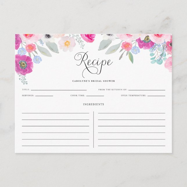 Postale Carte de recette d'anémones violet et rose (Devant)