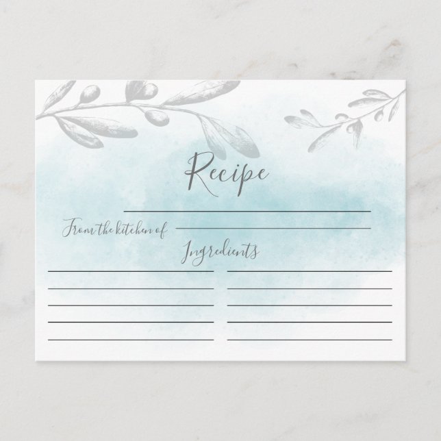 Postale Carte de recette d'aquarelle bleu moderne (Devant)