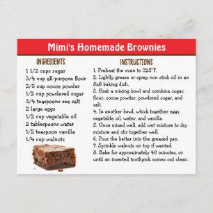 Postale Carte de recette de brownies de Mimi