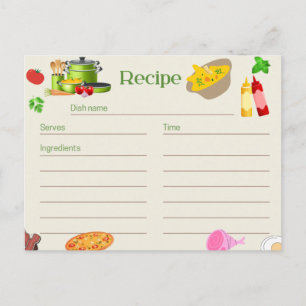 Postale Carte de recette de conception de cuisine 