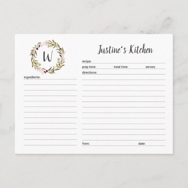 Postale Carte de recette de couronne de verdure monogramme (Devant)