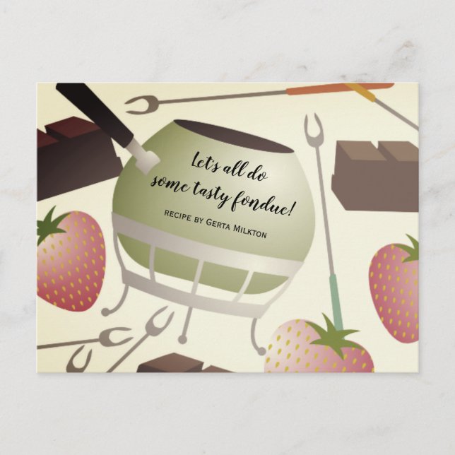 Postale Carte de recette de cuisine groovy pour fondue (Devant)
