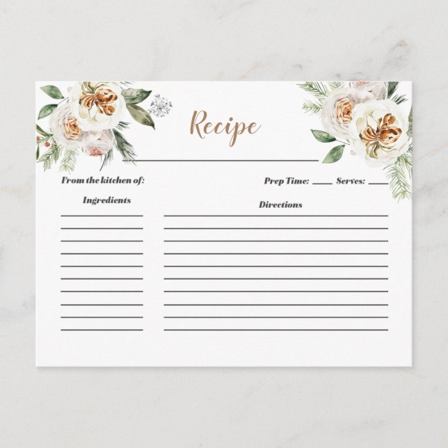 Postale Carte de recette de douche nuptiale florale blanch (Devant)