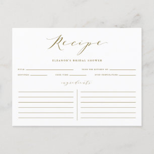 Postale Carte de recette de douche nuptiale minimaliste or