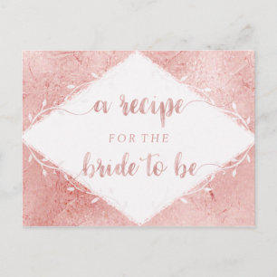 Postale Carte de recette de Fête des mariées rose Gold Shi
