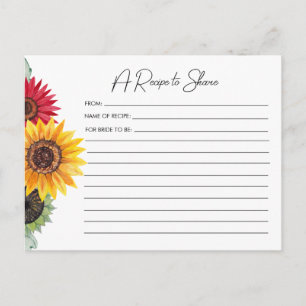 Postale Carte de recette de fête prénuptiale de tournesols