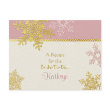 Carte de recette de flocon de neige rose or pour l
