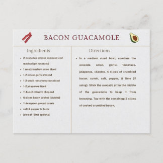 Postale Carte de recette de guacamole au bacon pour Thanks
